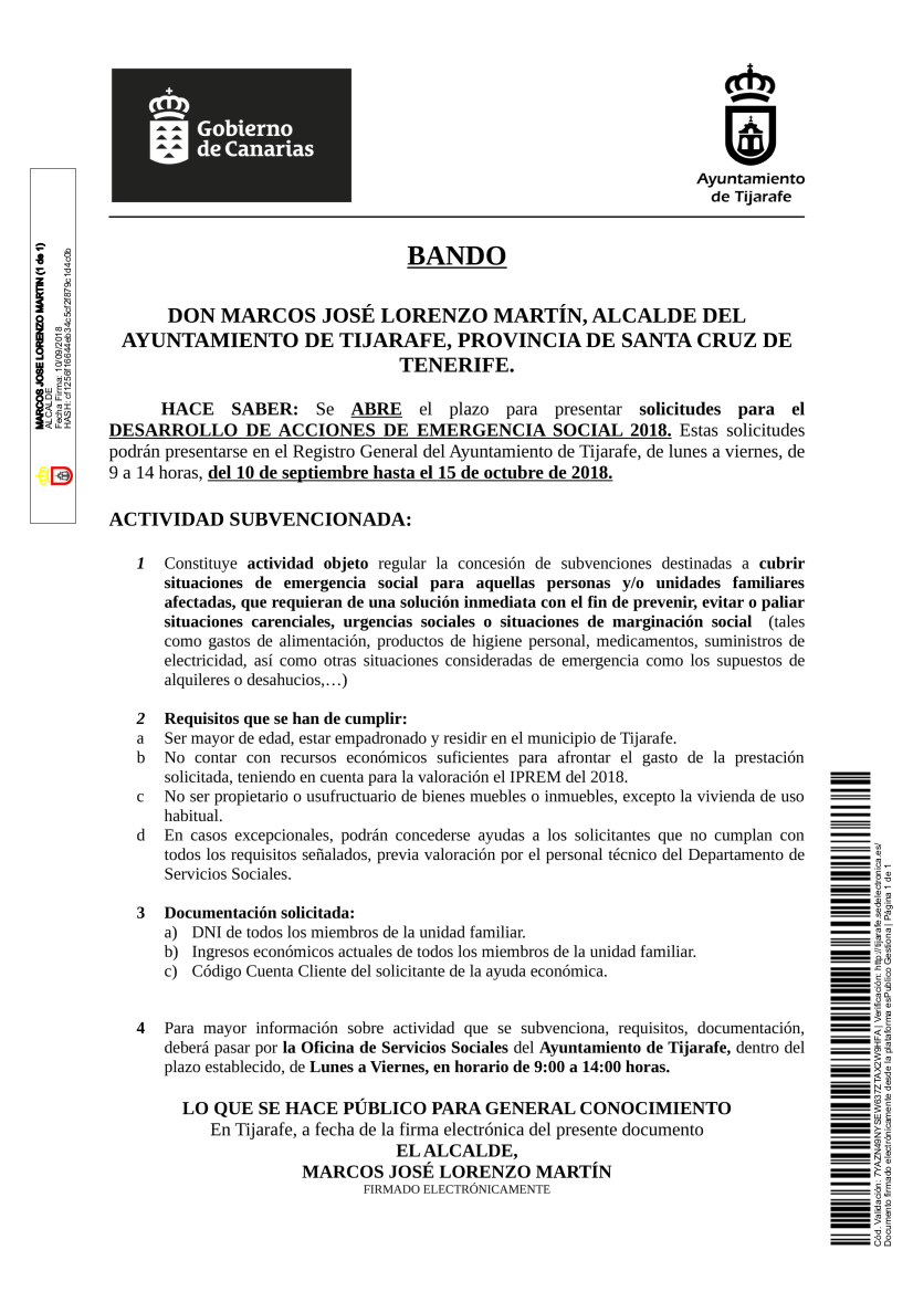 Bando Desarrollo de Acciones de Emergencia Social