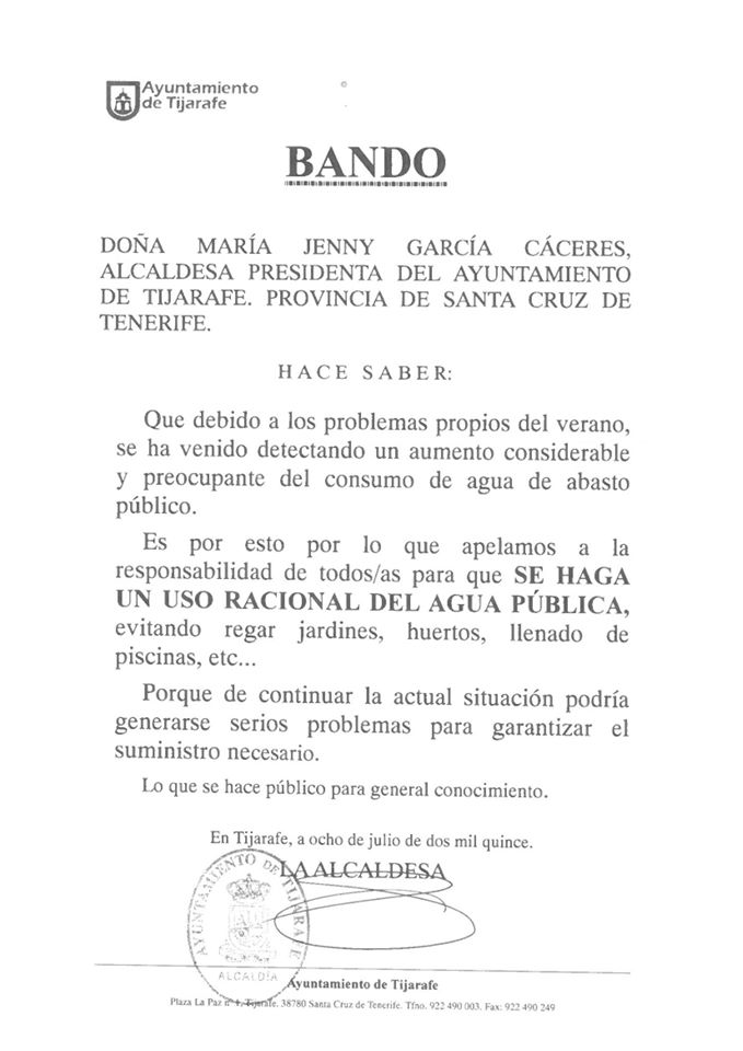 Bando consumo agua
